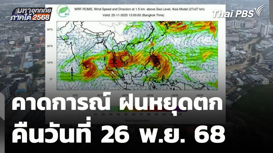 คาดการณ์ ฝนหยุดตก คืนวันที่ 26 พ.ย. 68