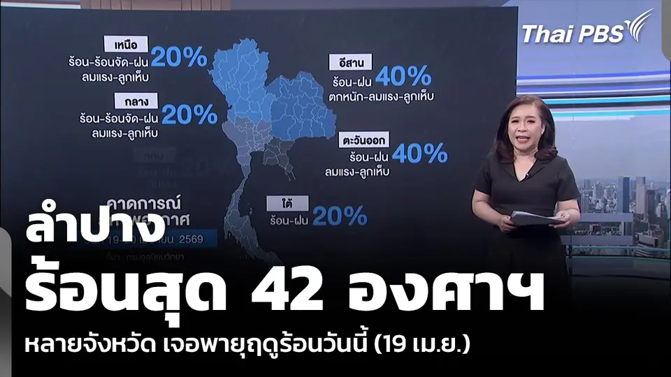 ลำปาง ร้อนสุด 42 องศาฯ หลายจังหวัด เจอพายุฤดูร้อนวันนี้ (19 เม.ย.)