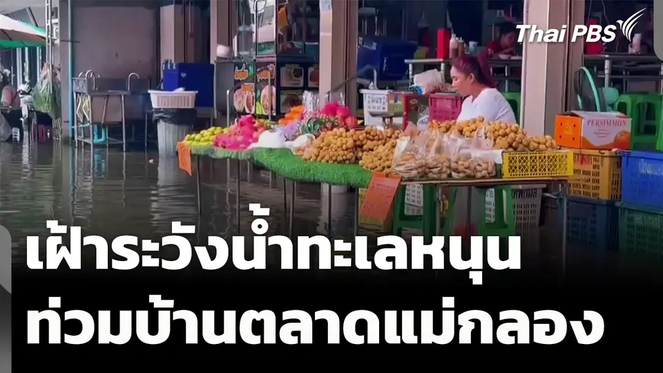 สมุทรสงครามเฝ้าระวังน้ำทะเลหนุนท่วมบ้านตลาดแม่กลอง