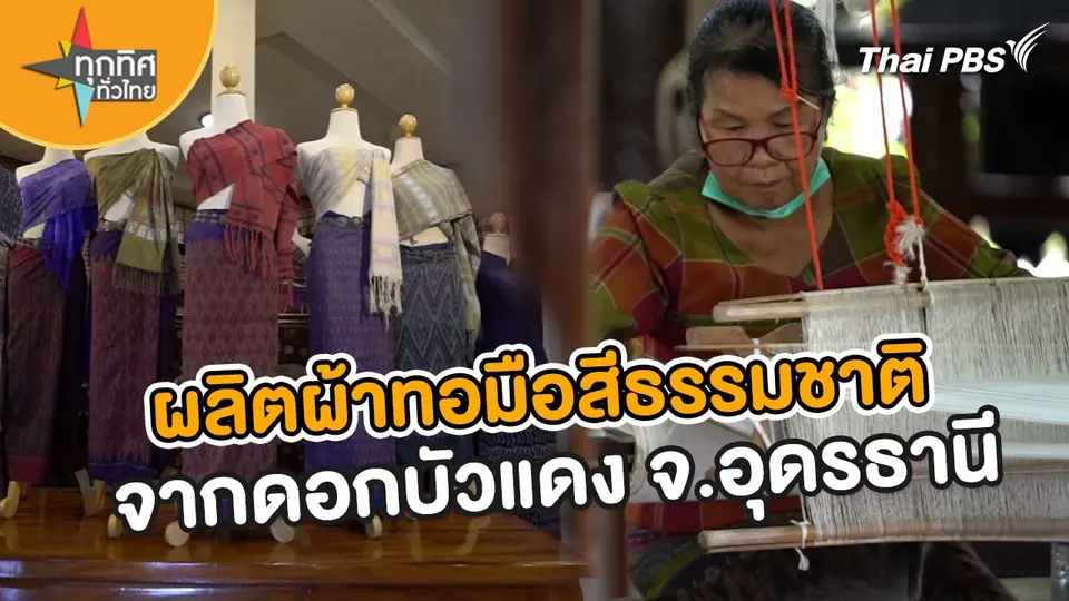 อาชีพทั่วไทย : ผลิตผ้าทอมือสีธรรมชาติจากดอกบัวแดง จ.อุดรธานี