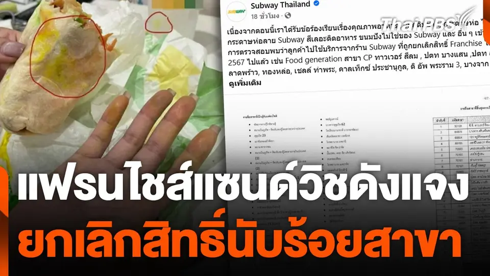 "Subway" แฟรนไชส์แซนด์วิชดังแจงยกเลิกสิทธิ์นับร้อยสาขา