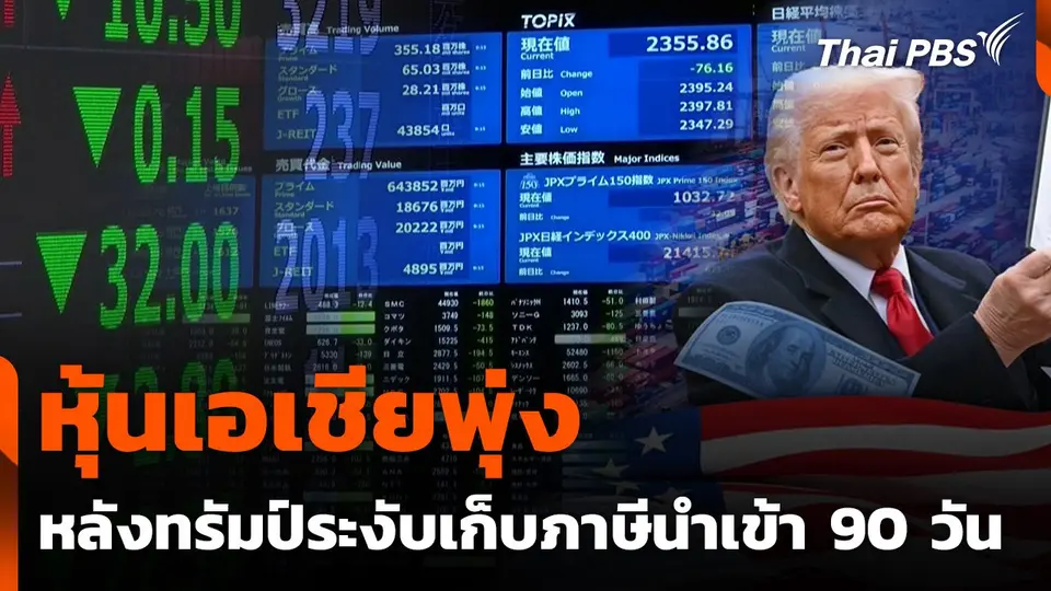 หุ้นเอเชียพุ่ง หลังทรัมป์ระงับเก็บภาษีนำเข้า 90 วัน