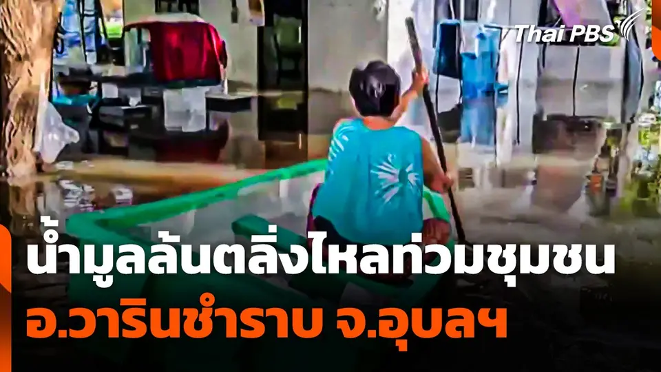 น้ำมูลล้นตลิ่งไหลท่วมชุมชน อ.วารินชำราบ จ.อุบลราชธานี