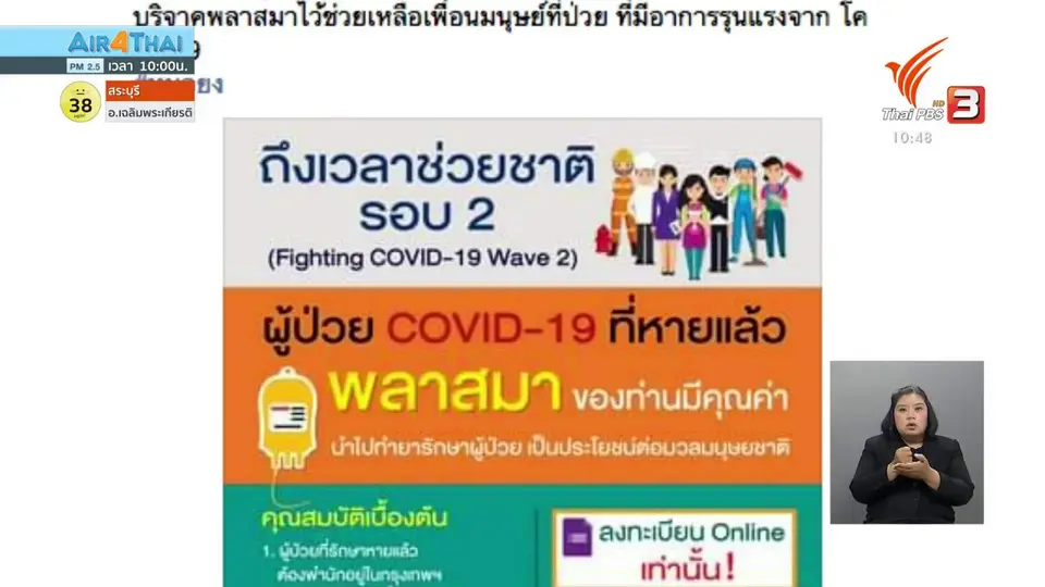 ​แนะบริจาคพลาสมาลดความรุนแรงของโควิด-19