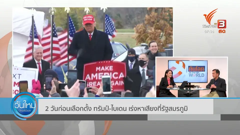 ​ทันโลกกับ Thai PBS World​ : ​2 วันก่อนเลือกตั้ง ทรัมป์ - ไบเดน เร่งหาเสียงที่รัฐสมรภูมิ