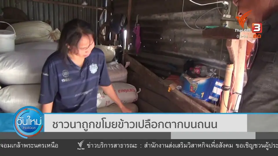 ​ชาวนาถูกขโมยข้าวเปลือกตากบนถนน