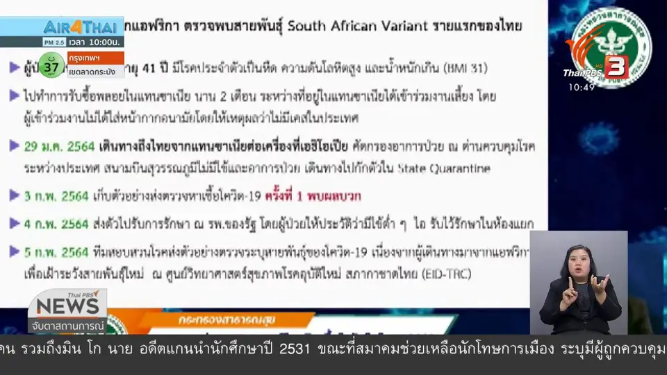 พบผู้ป่วยโควิด-19 สายพันธุ์แอฟริกาใต้คนแรกในไทย