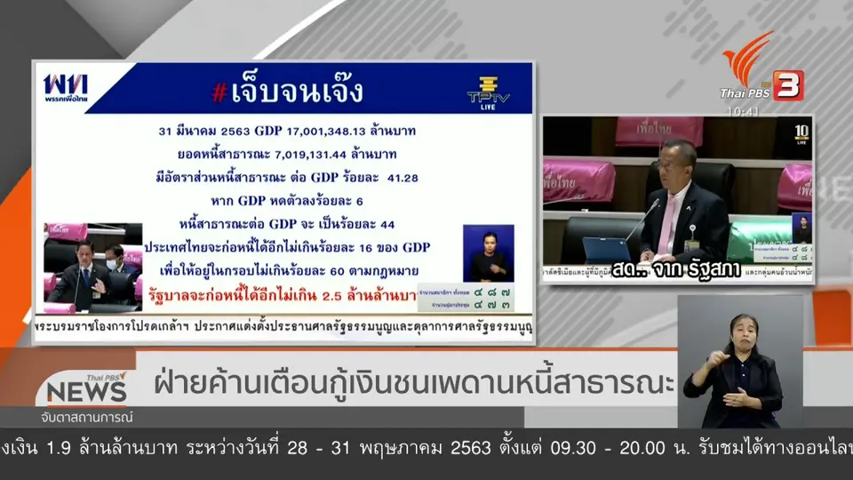 ​ฝ่ายค้านเตือนกู้เงินชนเพดานหนี้สาธารณะ