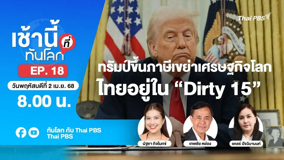 8.00 เช้านี้ที่ทันโลก EP.18 ทรัมป์ขึ้นภาษีเขย่าเศรษฐกิจโลก ไทยอยู่ใน “Dirty 15” | 3 เม.ย. 68