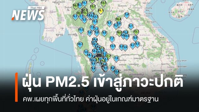 คพ.เผยสถานการณ์ "ฝุ่น PM2.5" เข้าสู่ภาวะปกติทุกพื้นที่