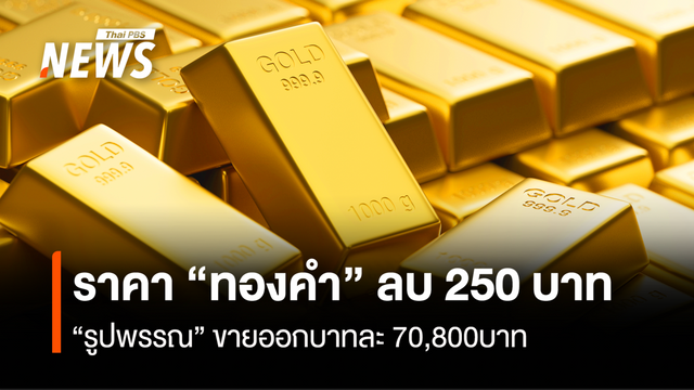 ราคา “ทองคำ”ลบ 250 บาท  “รูปพรรณ”ขายออกบาทละ 70,800 บาท 