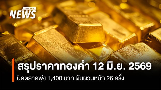 สรุปราคาทองคำ 12 มิ.ย.2569 ปิดตลาดพุ่ง 1,400 บาท ผันผวนหนัก 26 ครั้ง