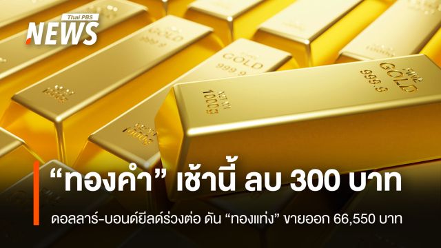 “ทองคำ” เช้านี้ ลบ 300 บาท  ดอลลาร์-บอนด์ยีลด์ร่วงต่อ ดัน ”ทองแท่ง”ขายออก 66,550 บาท