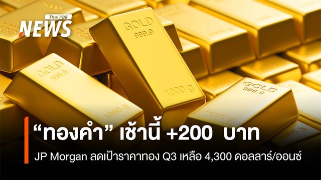 “ทองคำ” เช้านี้ +200 บาท JP Morgan ลดเป้าราคาทอง Q3 เหลือ 4,300 ดอลลาร์/ออนซ์