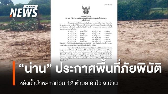 จ.น่าน ประกาศพื้นที่ภัยพิบัติ หลังน้ำป่าหลากท่วม อ.ปัว กระทบ 12 ตำบล 107 หมู่บ้าน