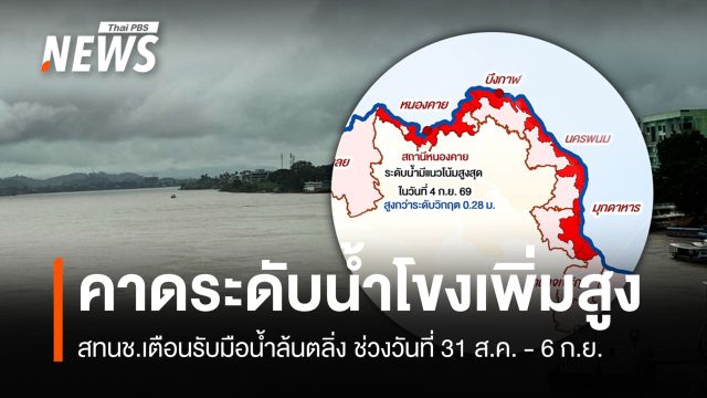 เตือนจังหวัดริม "แม่น้ำโขง" รับมือระดับน้ำเพิ่มสูง-ล้นตลิ่ง 31 ส.ค. - 6 ก.ย.