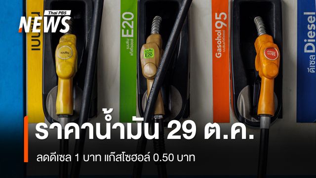 ลดราคาน้ำมันดีเซล 1 บาท แก๊สโซฮอล์ 0.50 บาท มีผล 29 ต.ค.