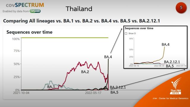 ถอดรหัสจีโนมโควิด 100 คน BA.5 แซงสายพันธุ์อื่น 54.3 %