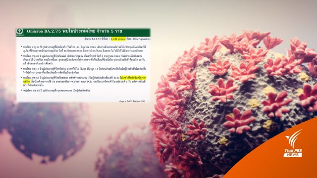 ไทยพบโควิดสายพันธุ์ย่อย "BA.2.75" 5 คน อาการหนัก 1 คน 