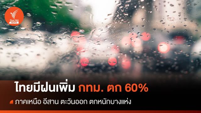 สภาพอากาศวันนี้ ไทยมีฝนเพิ่ม เหนือ อีสาน ตะวันออก ตกหนักบางแห่ง - กทม. ตก 60% 