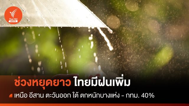 สภาพอากาศวันนี้ ช่วงวันหยุดยาวเตือนหลายพื้นที่เจอฝนหนัก - กทม. 40%