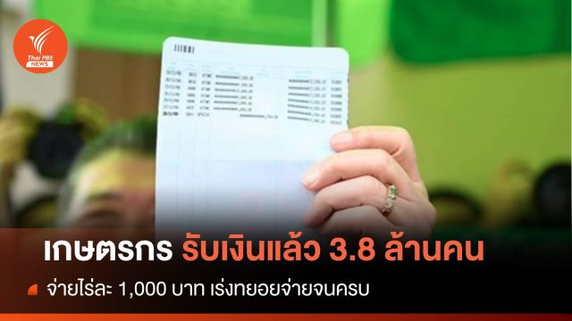 จ่ายไร่ละ 1,000 ถึงมือ 3.8 ล้านคน แนะตรวจสอบสิทธิก่อนกดเงิน