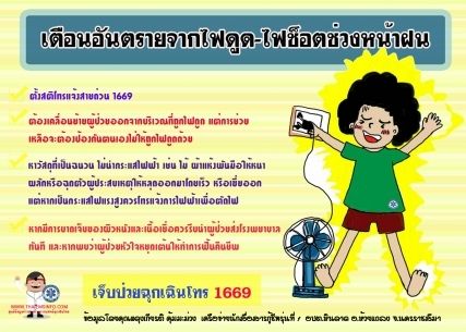 สพฉ.เตือนอันตรายจากไฟดูด-ไฟช็อต ช่วงหน้าฝน ชี้การช่วยเหลือที่เร็วและถูกวิธีจะเพิ่มโอกาสรอด 