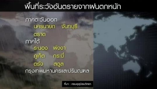 กรมอุตุฯเตือนพื้นที่ภาคใต้ยังคงมีฝนตกหนัก - น้ำท่วมบางพื้นที่ 