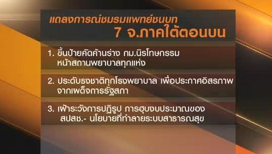 ชมรมแพทย์ชนบท 7 จังหวัดภาคใต้ แถลงการณ์ค้าน"พ.ร.บ.นิรโทษกรรม"