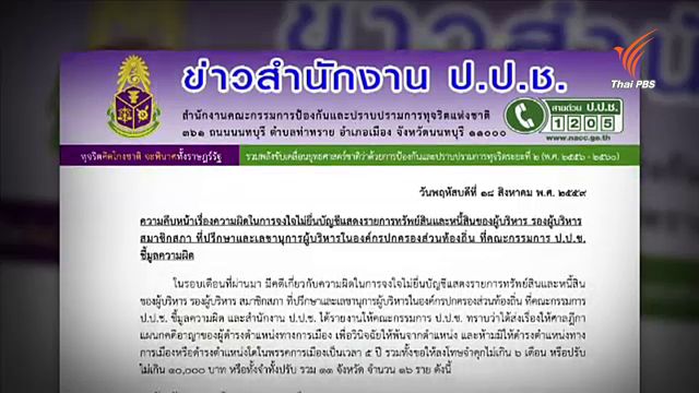 ป.ป.ช.ชี้มูลผู้บริหารท้องถิ่น 16 คนจงใจไม่ยื่นบัญชีทรัพย์สิน