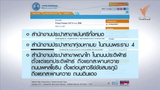 น้ำประปาไหลอ่อนบางพื้นที่ของกรุงเทพฯ วันพรุ่งนี้