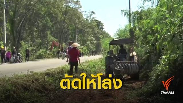 เคลียร์ 2 ข้างทางถนนสนามชัย-ท่าตะเกียบ ป้องกันรถชนช้างอ่างฤาไน 