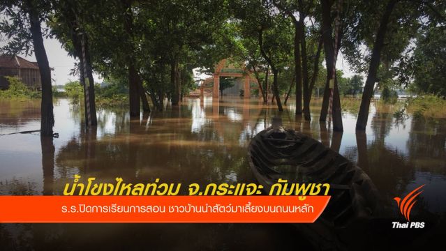 น้ำโขงเพิ่มระดับสูงไหลท่วม จ.กระแจะ กัมพูชา