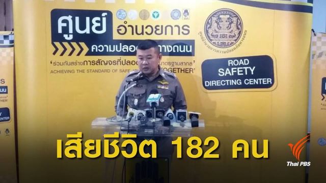 ศปถ.สรุป 3 วัน อุบัติเหตุ 1,633 ครั้ง เสียชีวิต 182 คน 