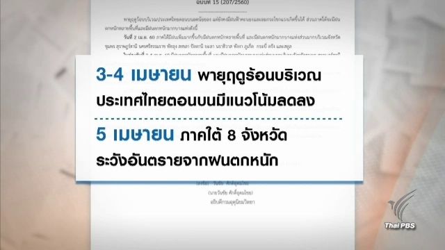 ปภ.เร่งช่วยเหลือ 5 จว.เสียหายพายุฤดูร้อน-เตือนภาคใต้ฝนตกหนักถึง 5 เม.ย.