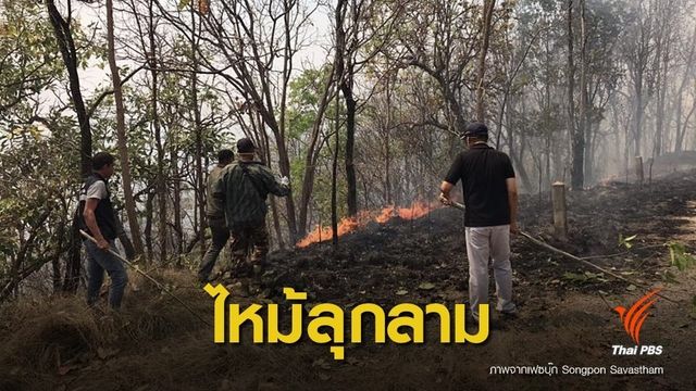ระดมกำลังเร่งดับไฟป่าลุกลามดอยพระบาท จ.ลำปาง