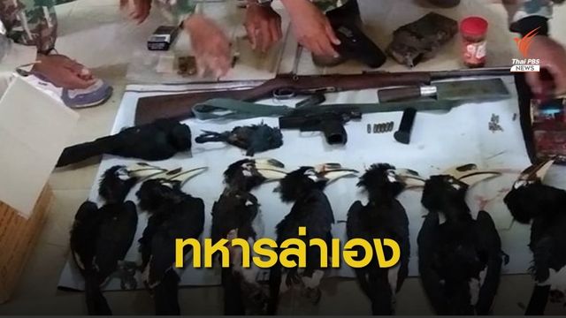 จับคาปืน "ทหาร" ล่าสัตว์ป่าไทรโยคยิงนกเงือกตาย 7 ตัว 