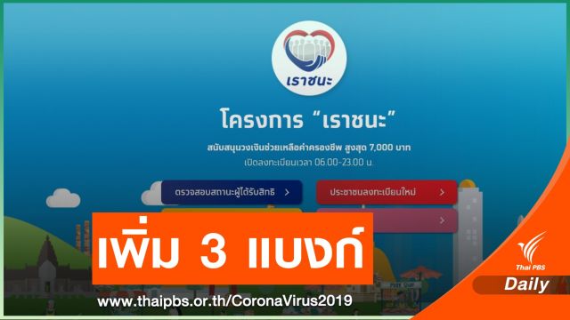 ข่าวดี! เพิ่ม  3 แบงก์รัฐเปิดลงทะเบียน "เราชนะ” เริ่ม 22 ก.พ.นี้ 