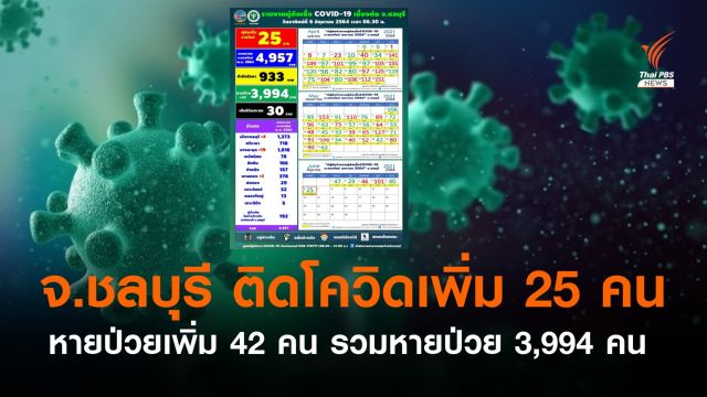 วันนี้ จ.ชลบุรี พบติดโควิดเพิ่ม 25 คน หายป่วยเพิ่ม 42 คน  