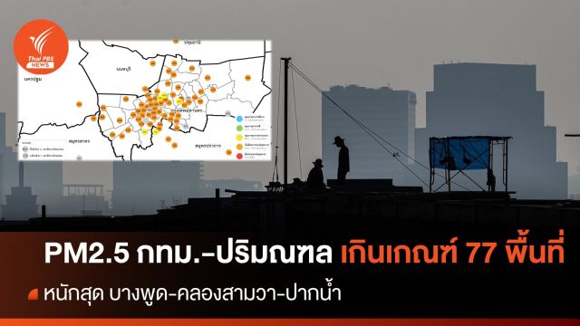 ฝุ่น PM2.5 เพิ่มขึ้น "กทม.-ปริมณฑล" เกินเกณฑ์ 77 พื้นที่