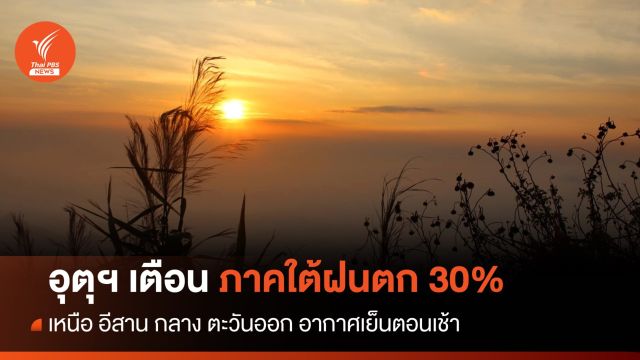 สภาพอากาศวันนี้ เหนือ อีสาน กลาง ตะวันออก อากาศเย็นตอนเช้า - ใต้ฝนตก 30%