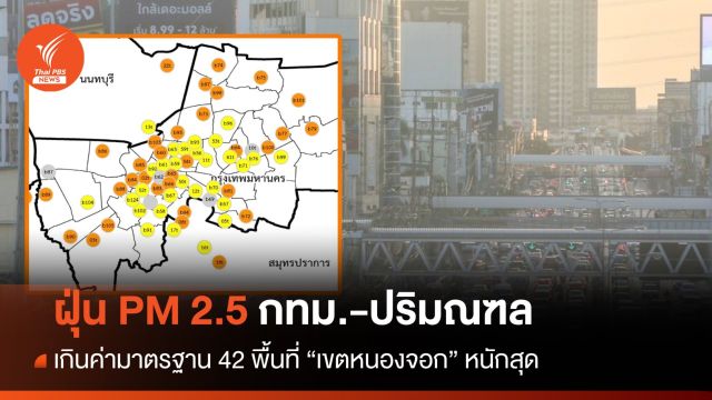 ฝุ่น PM 2.5 กทม.-ปริมณฑล เกินค่ามาตรฐาน 42 พื้นที่ "เขตหนองจอก" หนักสุด