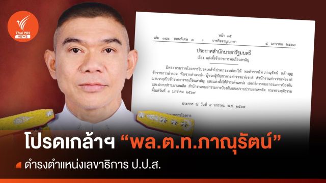 โปรดเกล้าฯ "พล.ต.ท.ภาณุรัตน์" ดำรงตำแหน่งเลขาธิการ ป.ป.ส. 