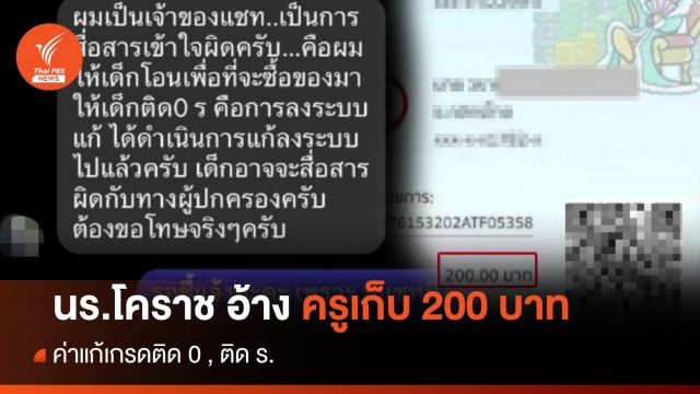 นักเรียนโคราช อ้างครูพละเรียกเก็บ 200 บาท ค่าแก้เกรดติด ร.
