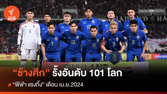 "ไทย" รั้งอันดับ 101 โลก ฟีฟ่า แรงกิ้ง เดือน เม.ย.2024
