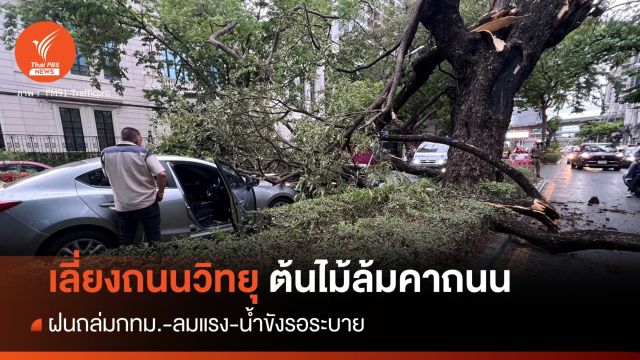 อ่วม! ฝนถล่ม กทม.น้ำท่วม ต้นไม้หักคาถนนวิทยุทับรถยนต์ 2 คัน 