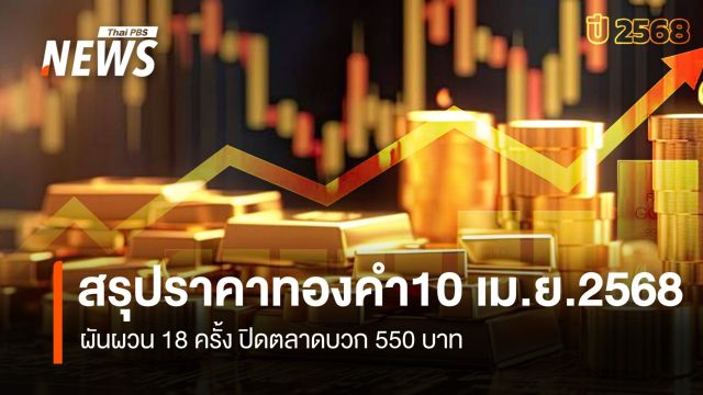 สรุปราคาทองคำ 10 เม.ย.2568 ผันผวน 18 ครั้ง ปิดตลาดบวก 550