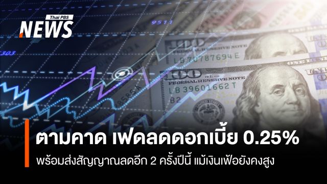 เฟดลดดอกเบี้ย 0.25% ส่งสัญญาณลดอีก 2 ครั้งในปีนี้ แม้เงินเฟ้อยังคงสูง