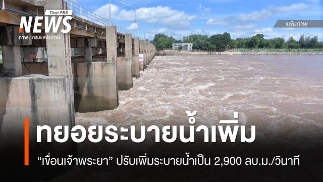 "เขื่อนเจ้าพระยา" ทยอยระบายน้ำเพิ่มเป็น 2,900 ลบ.ม./วินาที