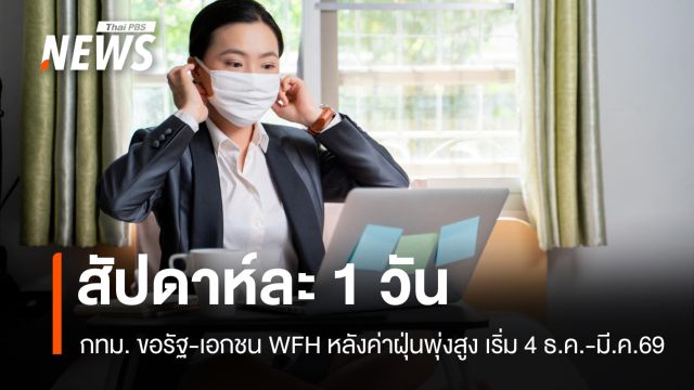 กทม.ขอรัฐ-เอกชน WFH 1 วัน/สัปดาห์ หลังค่าฝุ่นพุ่งสูงกระทบสุขภาพ